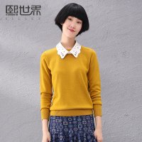 熙世界2015秋装新品通勤简约纯色套头针织衫女184LA067