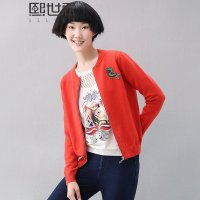 预售2015冬装新款女装外套绣花长袖圆领开衫针织衫女184LW131
