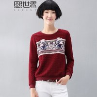 2015年冬装新款打底衫民族风印花套头圆领卫衣184LB222