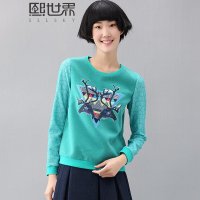 预售2015年冬装新款打底衫印花圆领套头长袖卫衣女装184LB202
