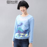 2015冬装新款女装网布圆领印花长袖卫衣女 184LB162