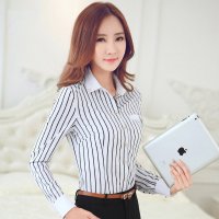 訫嗳逸衫 2016春夏新款条纹衬衫女长袖职业装翻领修身工作服正装大码衬衣女装韩版ol套装套裤西裤