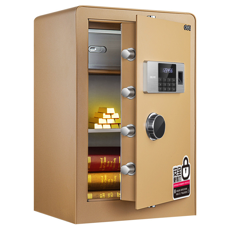 得力（deli） 4106指纹保险柜家用小型 电子密码保管箱床头入墙防盗保险箱金色60cm