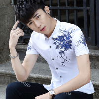 男士夏季韩版潮流短袖衬衣领上衣半袖男装 官方