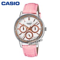 卡西欧casio手表 时尚商务三眼淡蓝盘金色皮带女表
