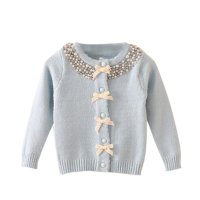 萌衣萌裤 童装女童 2015秋季新款 可爱蝴蝶结针织开衫百搭公主上衣