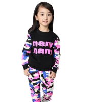 萌衣萌裤 童装女童套装 2015秋季新款 韩版长袖圆领裤套装 迷彩印花套装