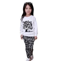 萌衣萌裤 童装男女童套装 2015秋季新款 韩版长袖圆领哈伦裤古树套装