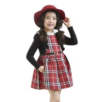 萌衣萌裤 童装女童 2015秋季新款 英伦风格子裙假两件长袖连衣裙