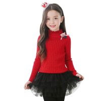 萌衣萌裤 童装女童 2015秋冬新款 纯棉小花圆领毛衣 长袖针织毛衣打底衫