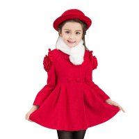 萌衣萌裤 童装女童 2015冬装新款 韩版双排扣中长款加厚呢外套送毛领