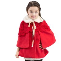 萌衣萌裤 童装女童 2015冬装新款 加厚羊绒蕾丝斗篷呢大衣(毛领可脱卸)