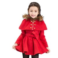 萌衣萌裤 童装女童 2015冬装新款 韩版加厚羊绒呢子大衣 披肩毛呢外套(披肩可脱卸)