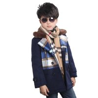 萌衣萌裤 童装男童秋冬羊毛呢子加厚大衣 英伦风带毛领加厚呢大衣1929