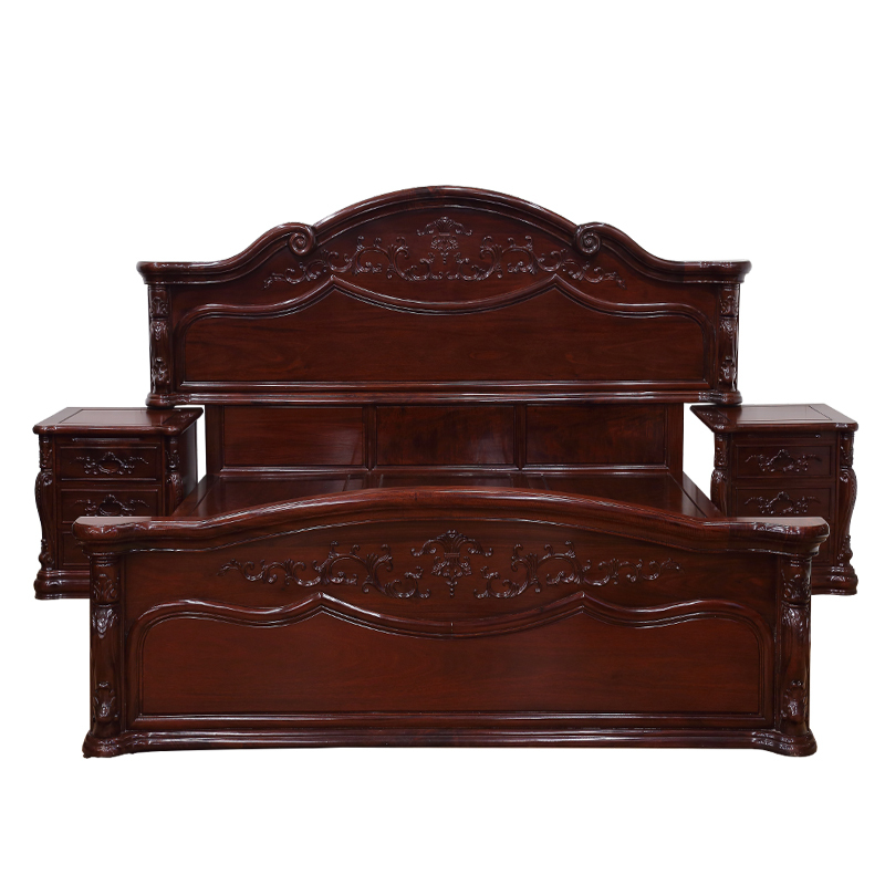 琪梦红木家具红木床红檀木1.8米/2.2米实木双人床欧式雕花组合床