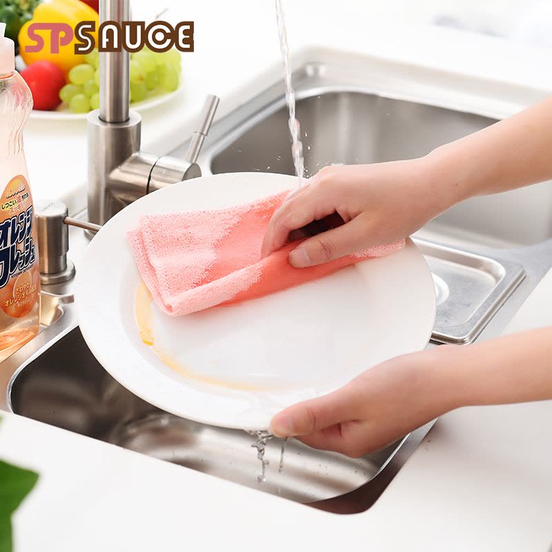 SP SAUCE厨房洗碗布加厚竹纤维抹布长方形百洁布家用清洁布擦桌布大号一片装图片