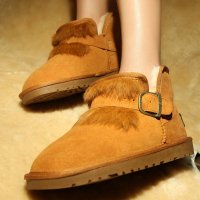 IVG2015冬季 真皮防水兔毛 低帮带扣搭扣 短筒雪地靴 女靴子包邮