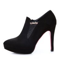 盾狐欧美深口细跟单鞋2016春季套脚皮鞋高跟女鞋防水台职业工作鞋301-1