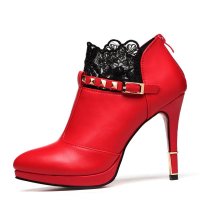 盾狐2016春季新款超高跟单鞋女细跟防水台皮鞋深口蕾丝欧美女鞋子5005