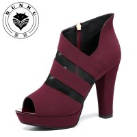 盾狐网纱鱼嘴单鞋女高跟防水台OL优雅粗跟女鞋春休闲鞋2016新款