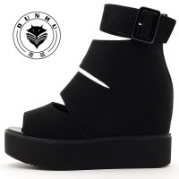 盾狐松糕平底內增高女鞋春鱼嘴单鞋女高跟厚底时尚优雅鞋2016新款1018