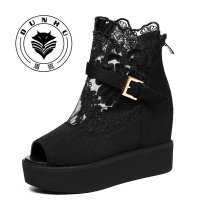 盾狐网纱鱼嘴单鞋女高跟松糕厚底內增高休闲女鞋凉鞋2016春季新款1011