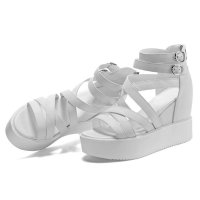 盾狐松糕底坡跟凉鞋女夏季2016韩版内增高罗马女鞋高跟鱼嘴女鞋潮1017