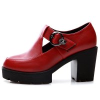 盾狐英伦皮鞋女粗跟单鞋时尚女鞋工作鞋防水台高跟2016春季新款潮793