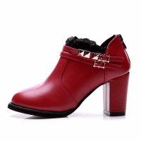 盾狐尖头深口粗跟单鞋女2016春季蕾丝高跟女鞋英伦风OL工作皮鞋潮2811