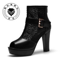 盾狐2016新款女鞋厚底单鞋女高跟鱼嘴鞋粗跟防水台网纱凉鞋休闲鞋8803