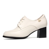 盾狐英伦皮鞋女工作鞋粗跟单鞋女防水台高跟时尚女鞋2016春季新款6507