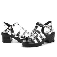 盾狐2016夏季新款舒适凉鞋女高跟鱼嘴鞋防水台粗跟罗马女鞋子5561