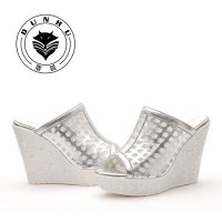 盾狐坡跟拖鞋女夏透气网纱鱼嘴凉拖鞋2016春夏季新款时尚女鞋子潮8911-1