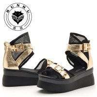 盾狐松糕厚底网纱鱼嘴凉鞋女韩版学生平底鞋单鞋罗马女鞋2016春夏501