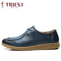 才子春季透气真皮休闲皮鞋英伦圆头软底手工牛皮鞋擦色男鞋子潮夏01C653