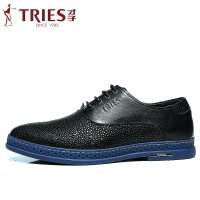 才子2015秋季新款男士休闲皮鞋男真皮英伦潮鞋板鞋系带圆头男鞋子H59AB62