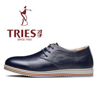 才子休闲皮鞋男真皮2016春季新款系带英伦男士休闲鞋牛皮男鞋子潮41C9701