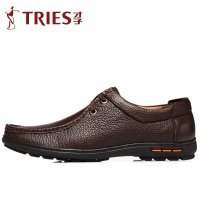 才子2016春季新款系带商务休闲鞋真皮鞋男士圆头牛皮耐磨爸爸鞋子H09C885