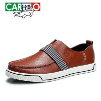 卡帝乐鳄鱼男士休闲鞋透气真皮套脚男鞋英伦时尚潮男低帮单鞋子30006AA