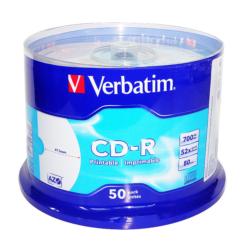 威宝（Verbatim）AZO染料 52速 CD 浅蓝可打印光盘 50片桶装 刻录盘 包邮