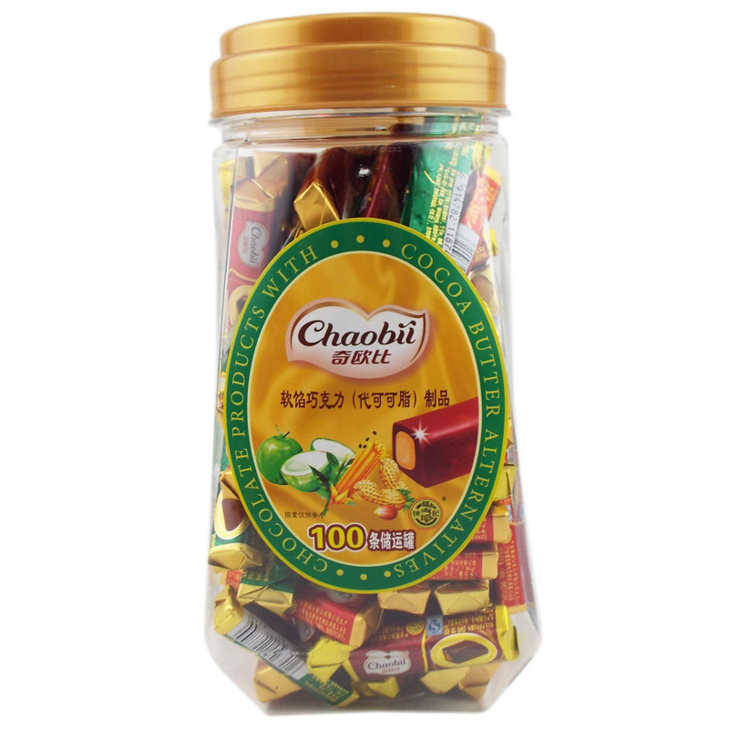 徐福记奇欧比软馅牛奶巧克力8gx100片800g罐装年糖果代可可脂