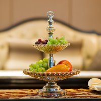 简约双层玻璃水晶大水果盆 现代婚庆糖果干果盘创意透明小号果斗