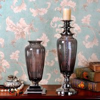 简约欧式现代家居用品干花花插 创意透明花瓶 玻璃花瓶套装 摆件 摆件烛台E91E92