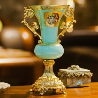 美式乡村翠绿色清新个性手工玻璃花瓶样板间装饰欧式摆件结婚礼物 KC6