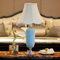 陶瓷台灯欧式田园客厅卧室床头创意时尚个性台灯布艺居家装饰 E54