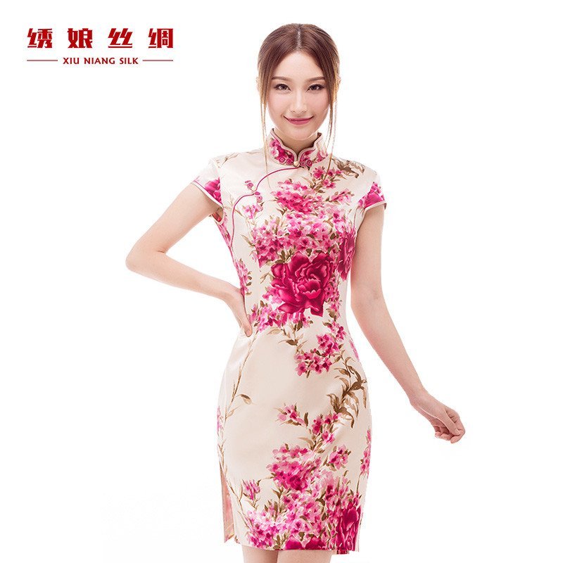 绣娘丝绸海棠依旧真丝旗袍2016新款夏日常改良复古修身桑蚕丝旗袍