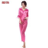 绣娘丝绸锦瑟女睡衣真丝套装夏季优雅纯色重磅桑蚕丝休闲居家服