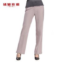 绣娘丝绸绣花时尚女裤2016新款高档保暖宽松休闲百搭直筒长裤