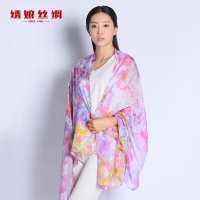 绣娘丝绸精品印花丝巾真丝围巾女春夏长款防晒印花旅行必备披肩