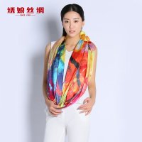 瑞富祥正品缤纷数码印花长巾女士100%真丝秋冬季两用超大围巾